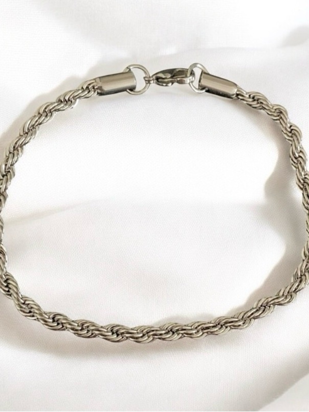 ROPE STAINLESS STEEL 5MM BRACELET- SILVER - 7.5 INCHES IN LENGTH